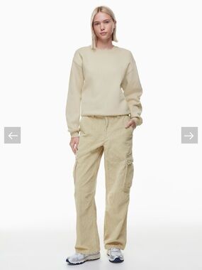 TNA Corbett Neutral Beige Corduroy wide leg Cargo Pants from Aritzia